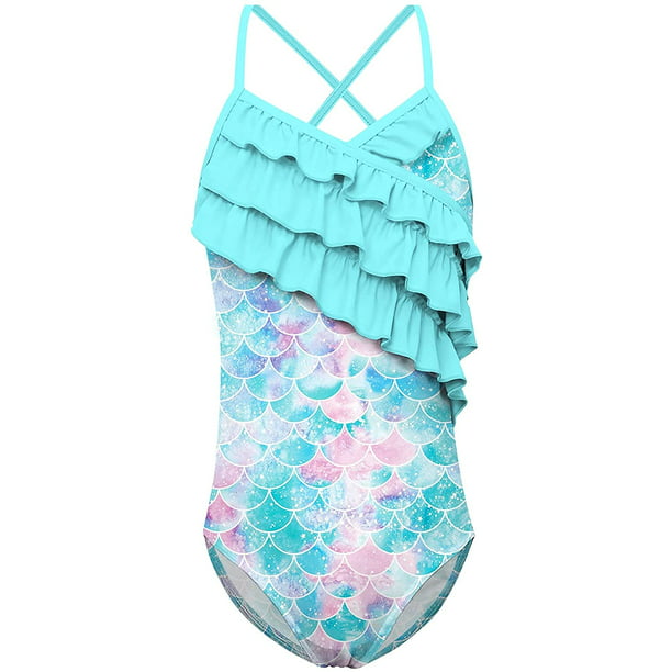 Toddler Girls Swimsuit One Piece Hawaiian Beach Ruffle Sleeve Swimwear Bathing Bikini Set 